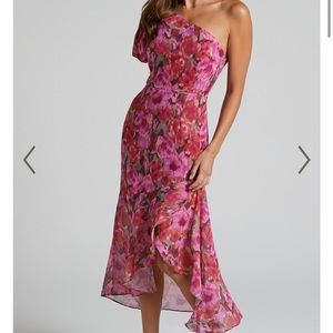 NWT one shoulder floral pink dress SMALL